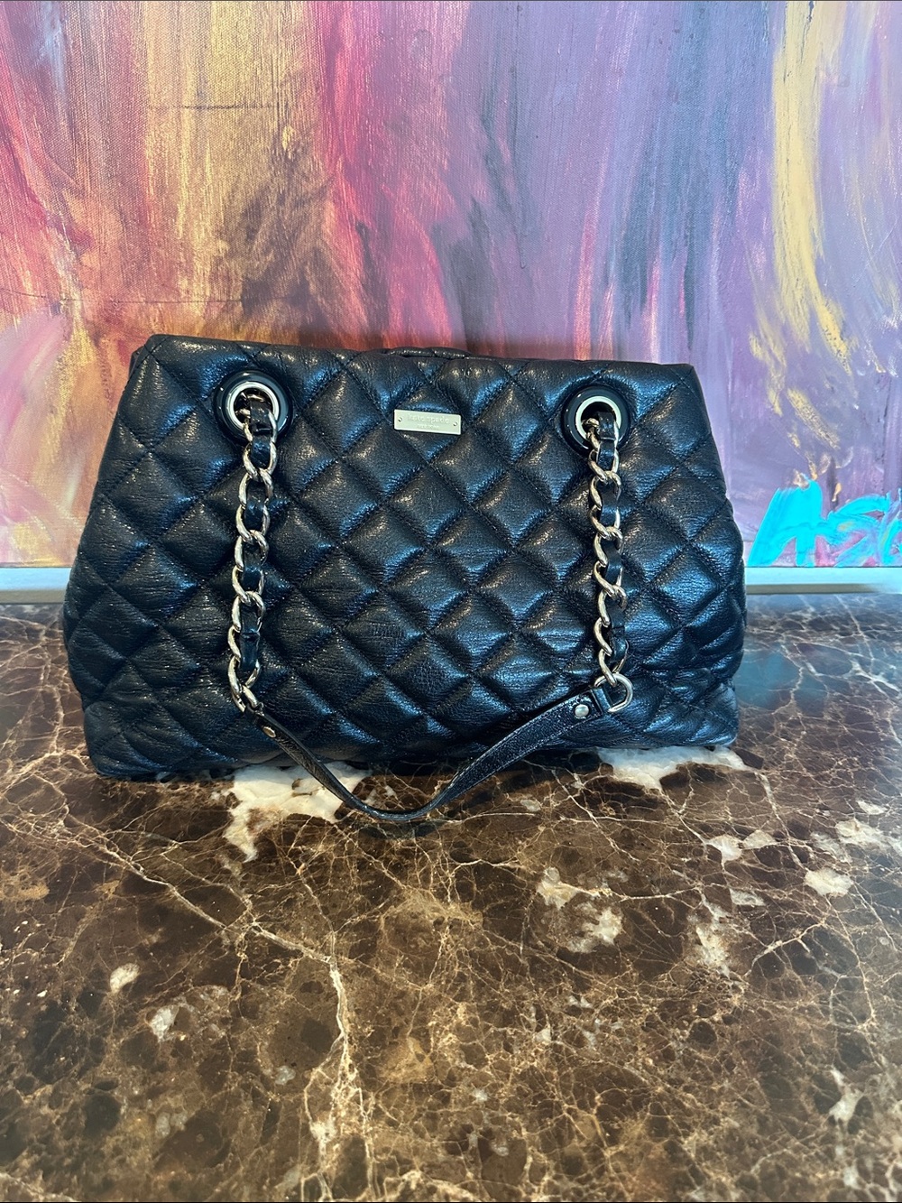 kate spade Black Quilted Shoulder Bag with Chain Handles